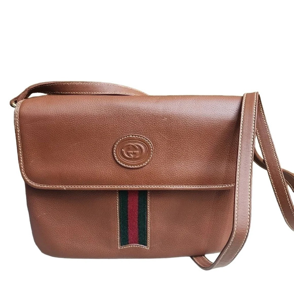 Authentic vintage GUCCI brown leather sherry line shoulder crossbody bag - Picture 1 of 10